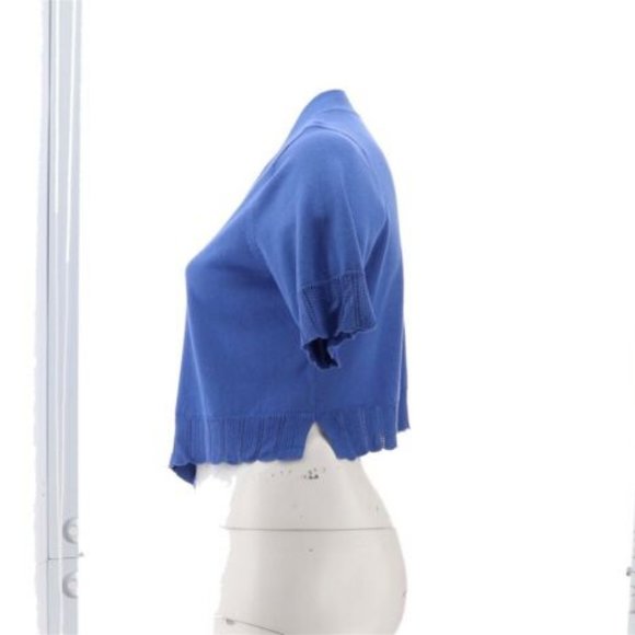 NWT ISAAC MIZRAHI SCALLOP TRIM OPEN FRONT CARDIGAN SWEATER BLUE BONNET XS - Picture 3 of 8